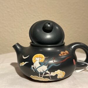 Elegant Black Teapot with Fairy Deer Design , Authentic Yixing Zisha Handmade
